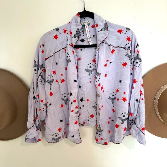 Free People Tops - Oversized Free people cropped stars blouse M